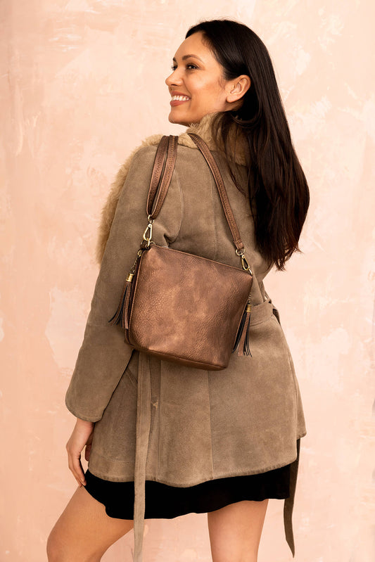 Dylan Crossbody w/ 2 Side Tassel Zippers