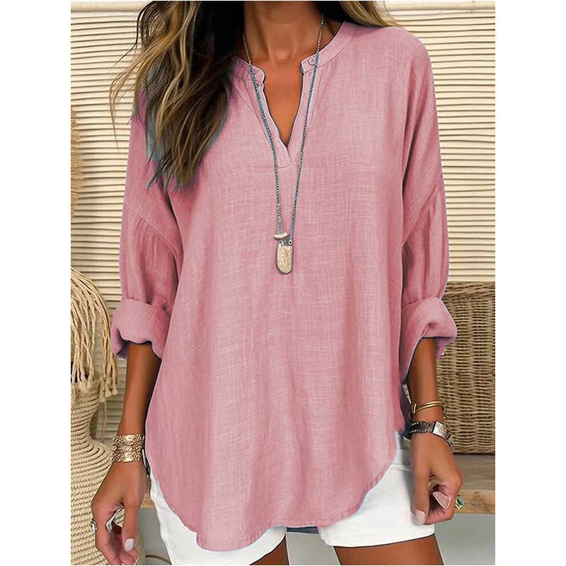 Long Sleeve Casual V Neck Top