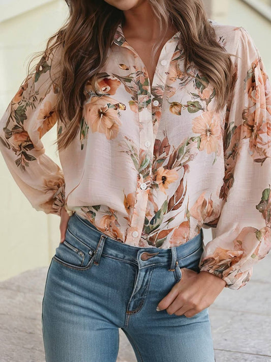 Floral Puff Sleeve Lightweight Blouse