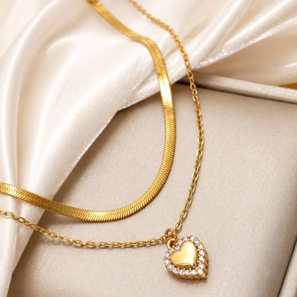 Gold Layered Sparkle Heart Necklace