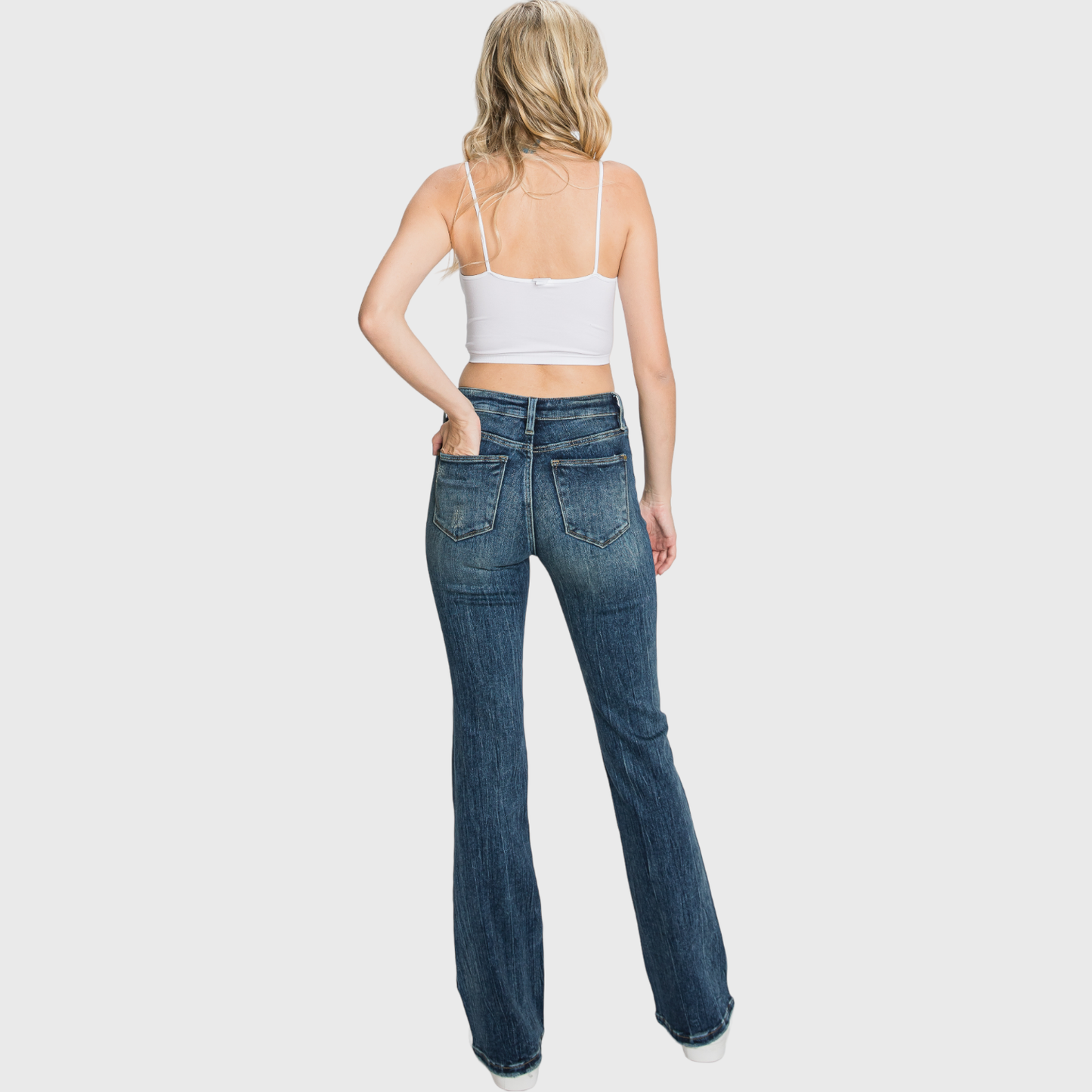 Dark Wash Mid Rise Stretch Classic Bootcut Jeans by Petra153