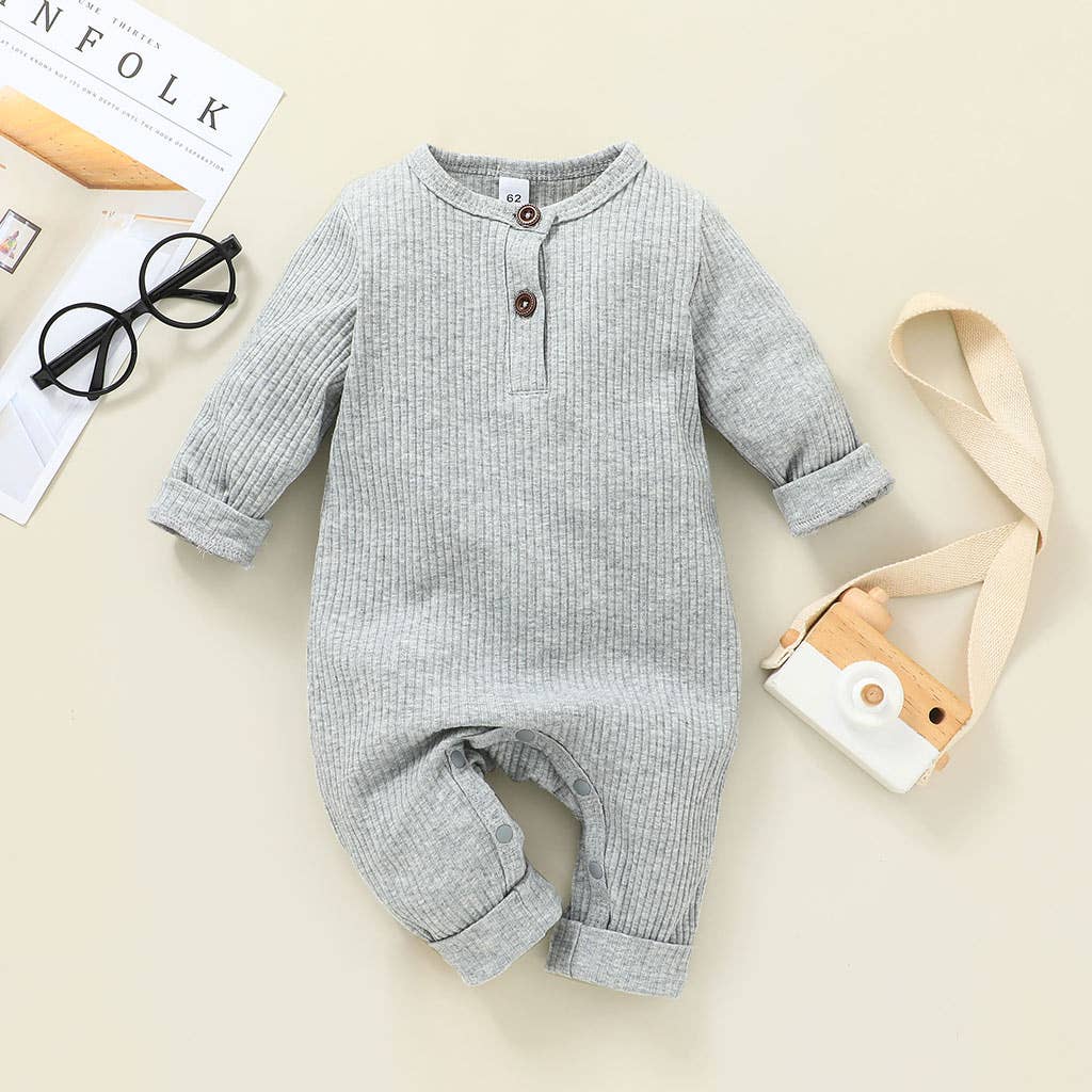 Infant/Toddler Cotton Ribbed Button Up Jumpsuit