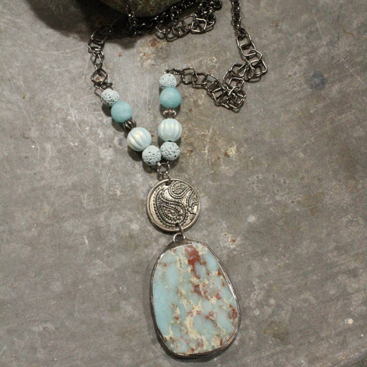 Vintage Bohemian Stone Drop Baby Blue Pendant Necklace