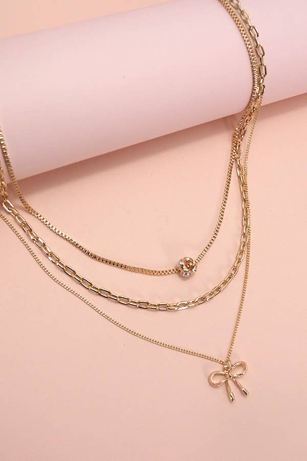 Gold Pearl & Bow Layered Necklace