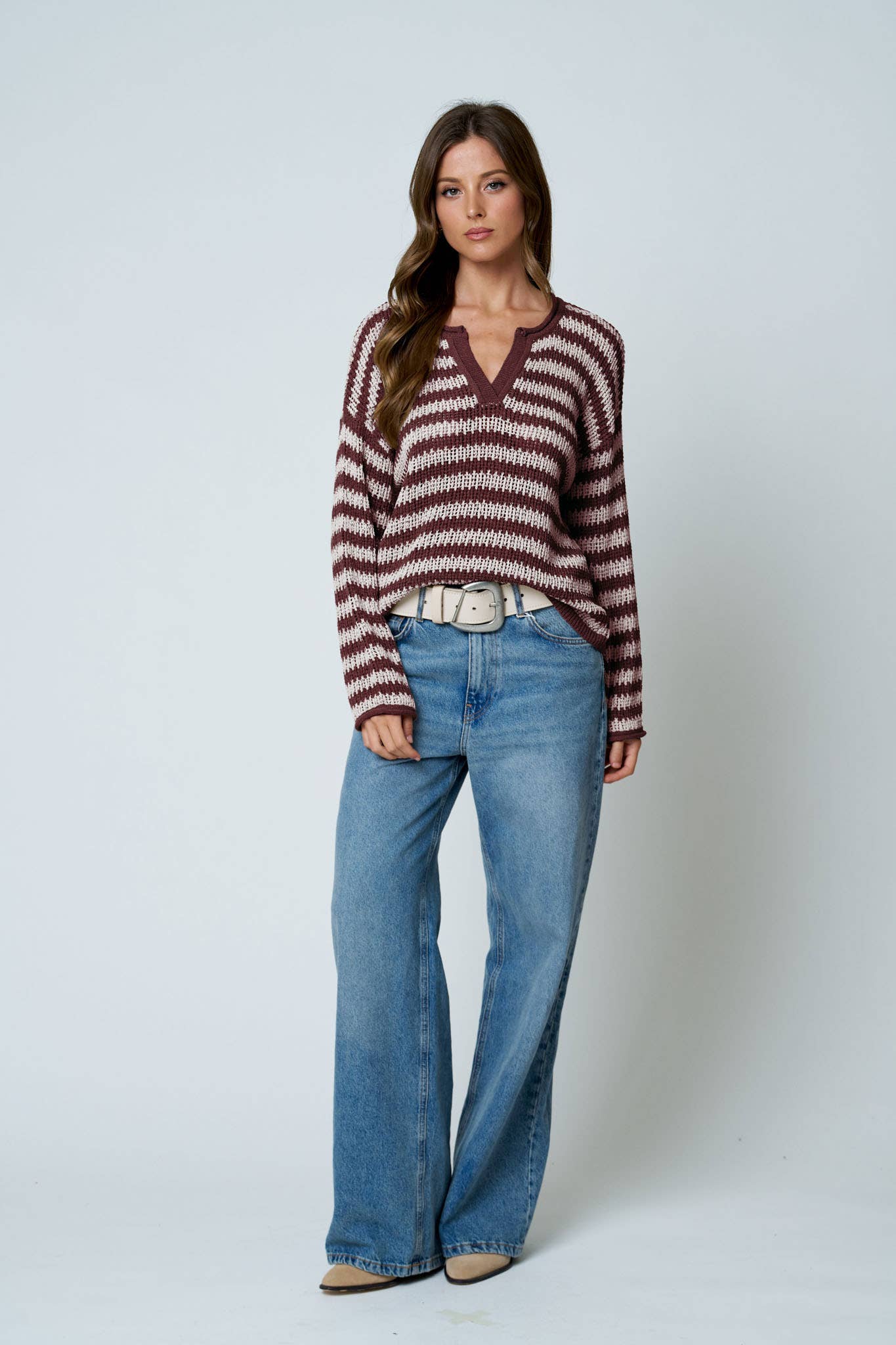 Striped Split Neck Sweater