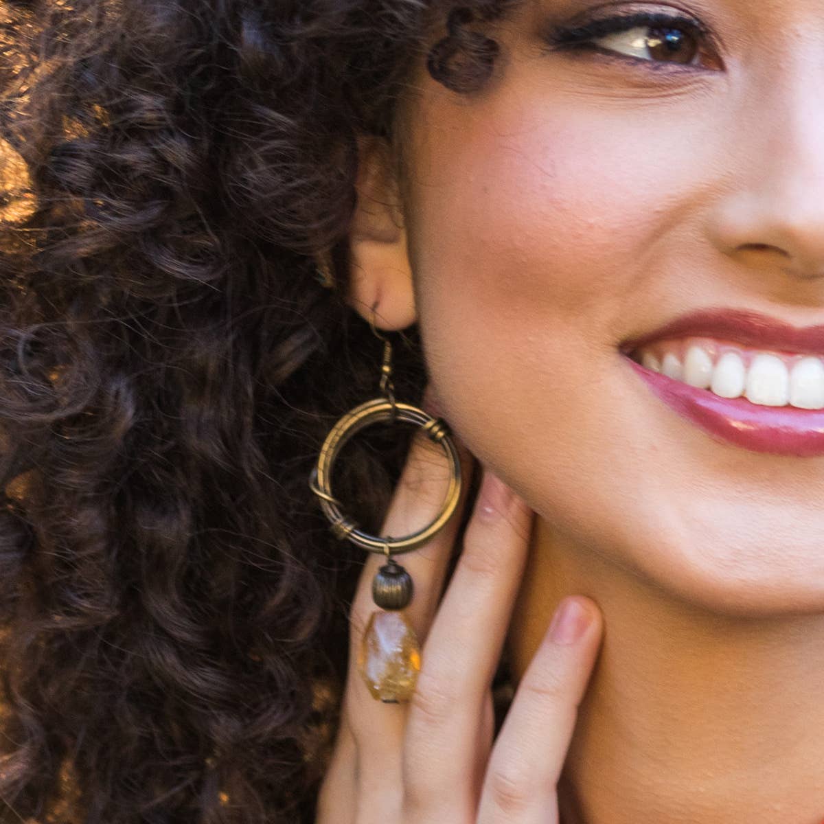 Banjara Antiqued Ring Earrings with Yellow Aventurine Stone