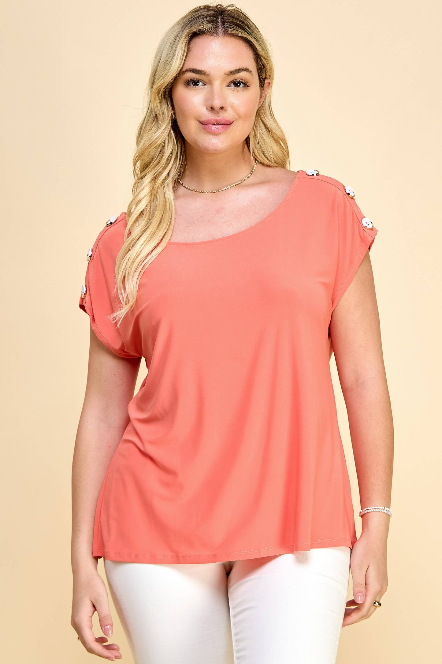 Short Sleeve Top w/ Button Detail