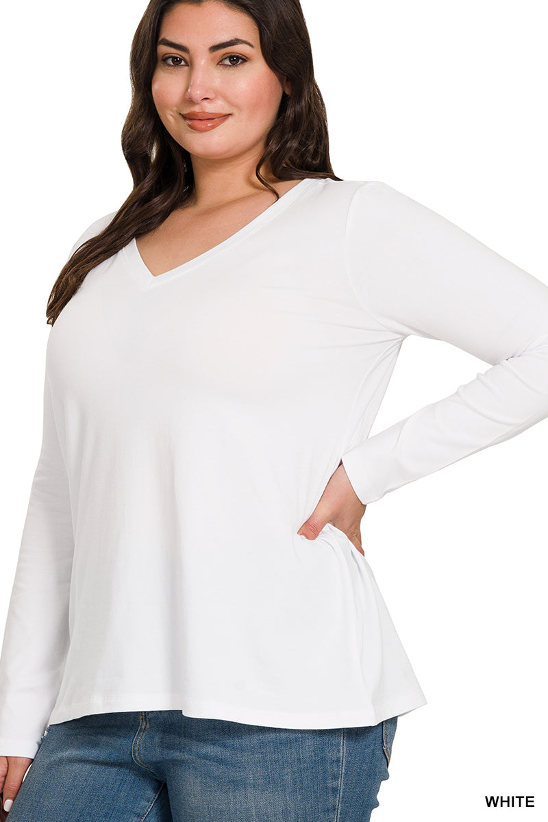 Cotton V-Neck Long Sleeve Tee