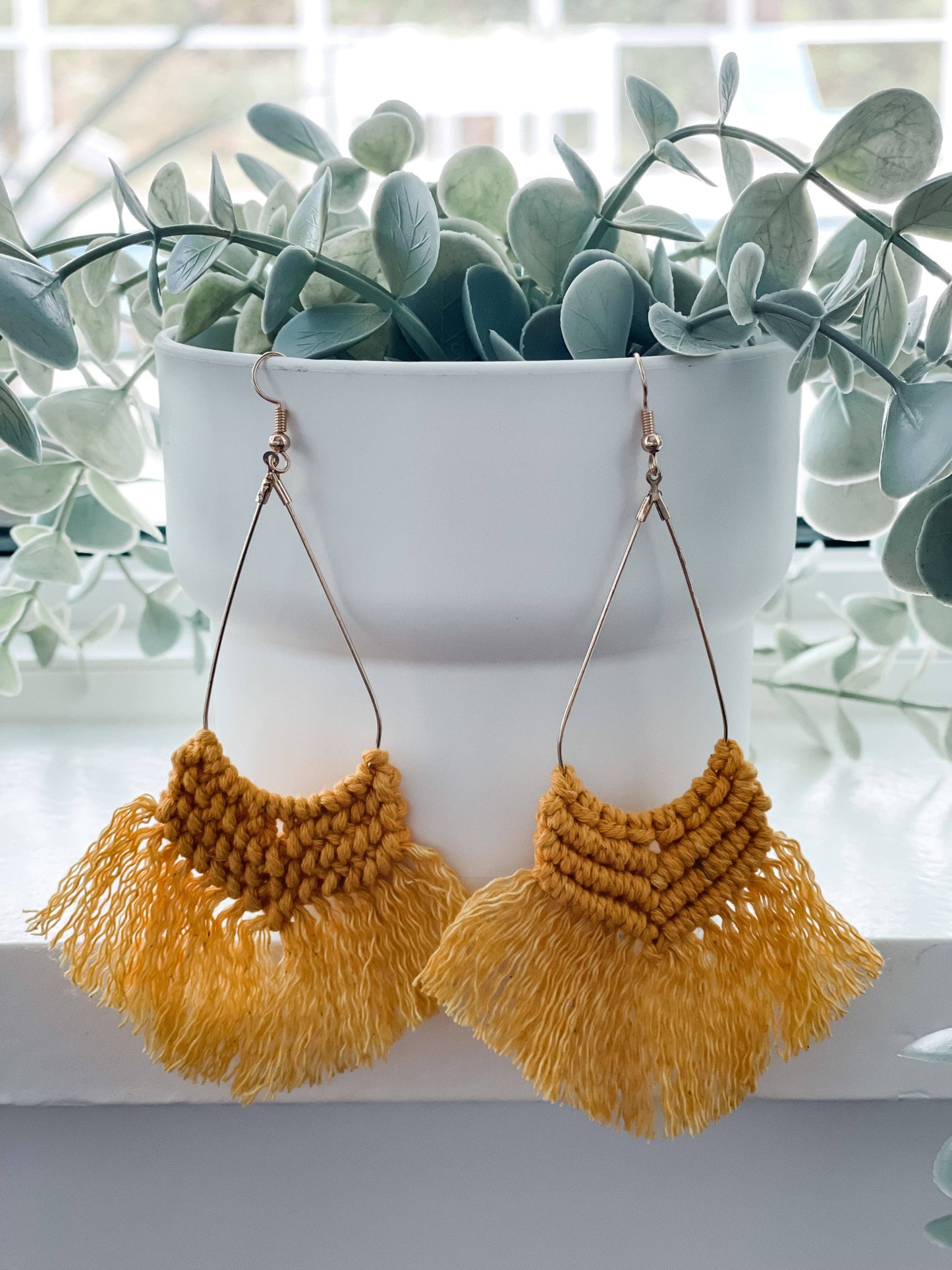 Mustard Boho Macrame Earrings