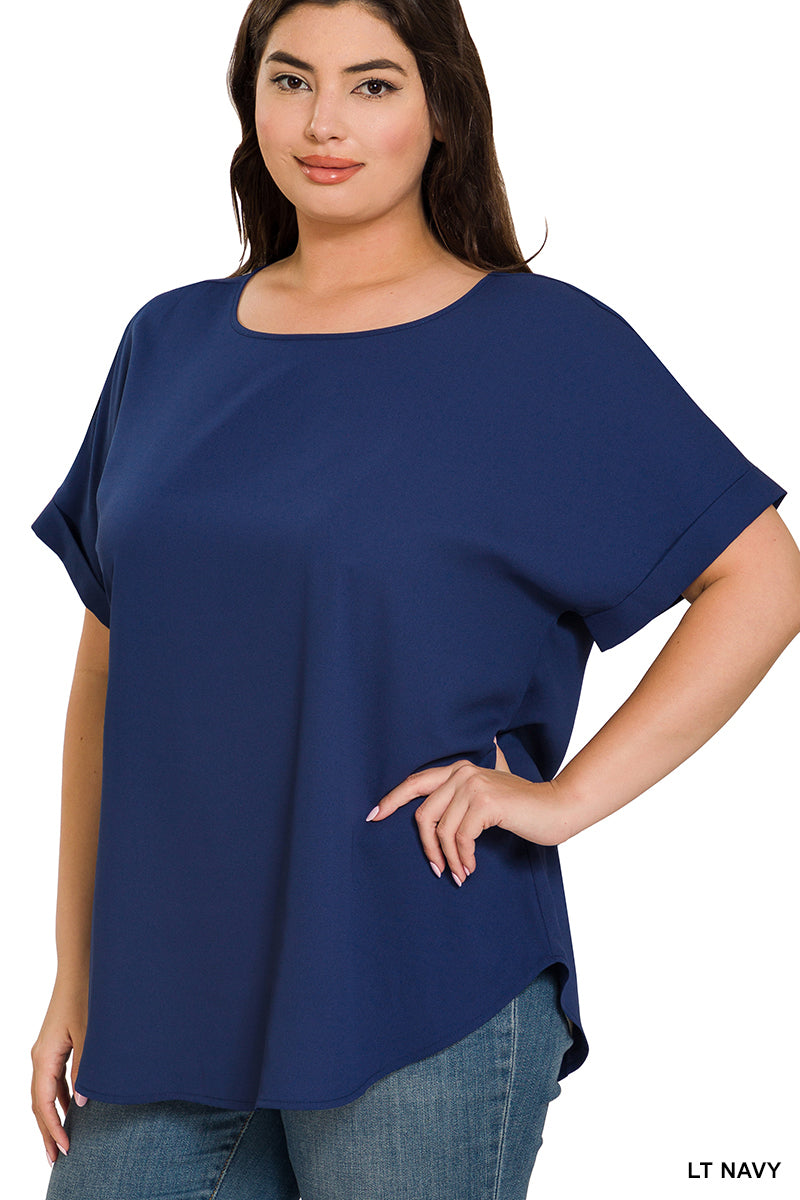 Rolled Sleeve Boat Neck Top