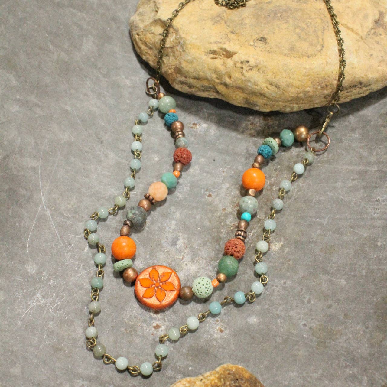 Layered In Beads Coin Necklace