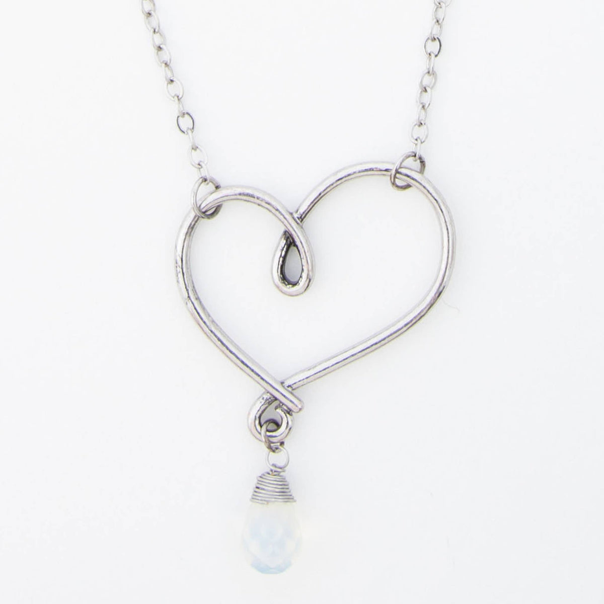 Ellyn Wire Wrapped Heart 18" Silver Pendant Necklace