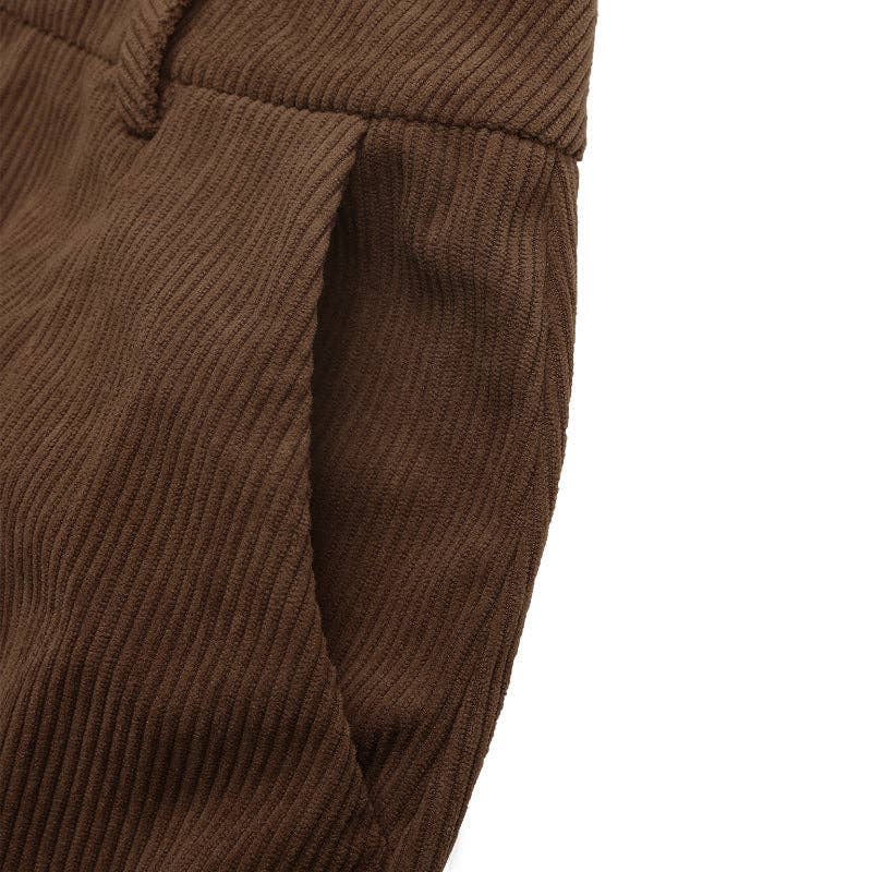 High Waist Corduroy Midi Skirt with Front Slit & Pockets