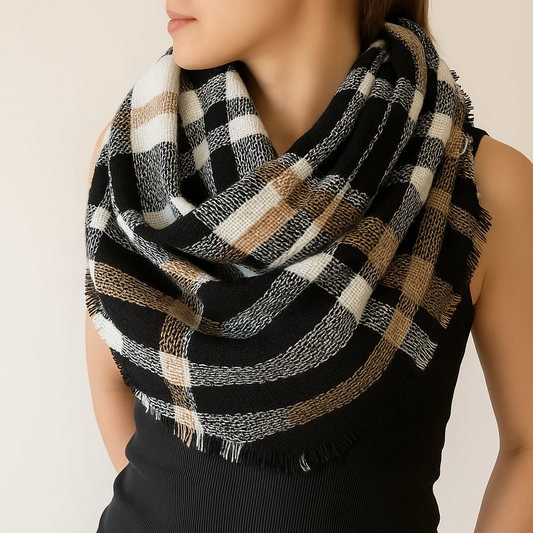 Black Tartan Plaid Loop Infinity Scarf
