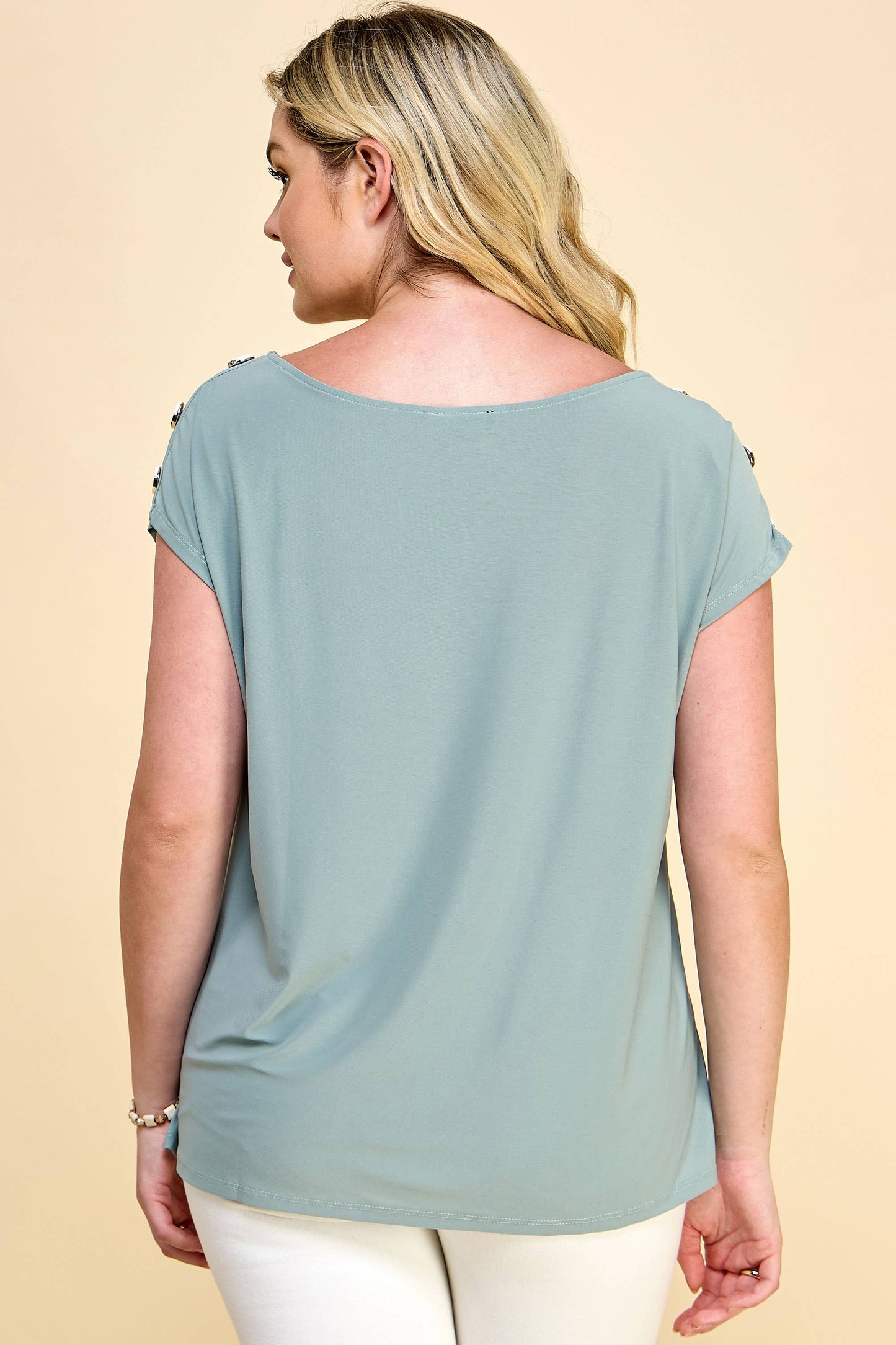 Short Sleeve Top w/ Button Detail