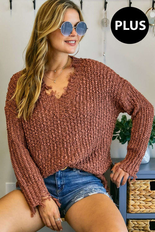 Plus Size Distressed Knit Sweater