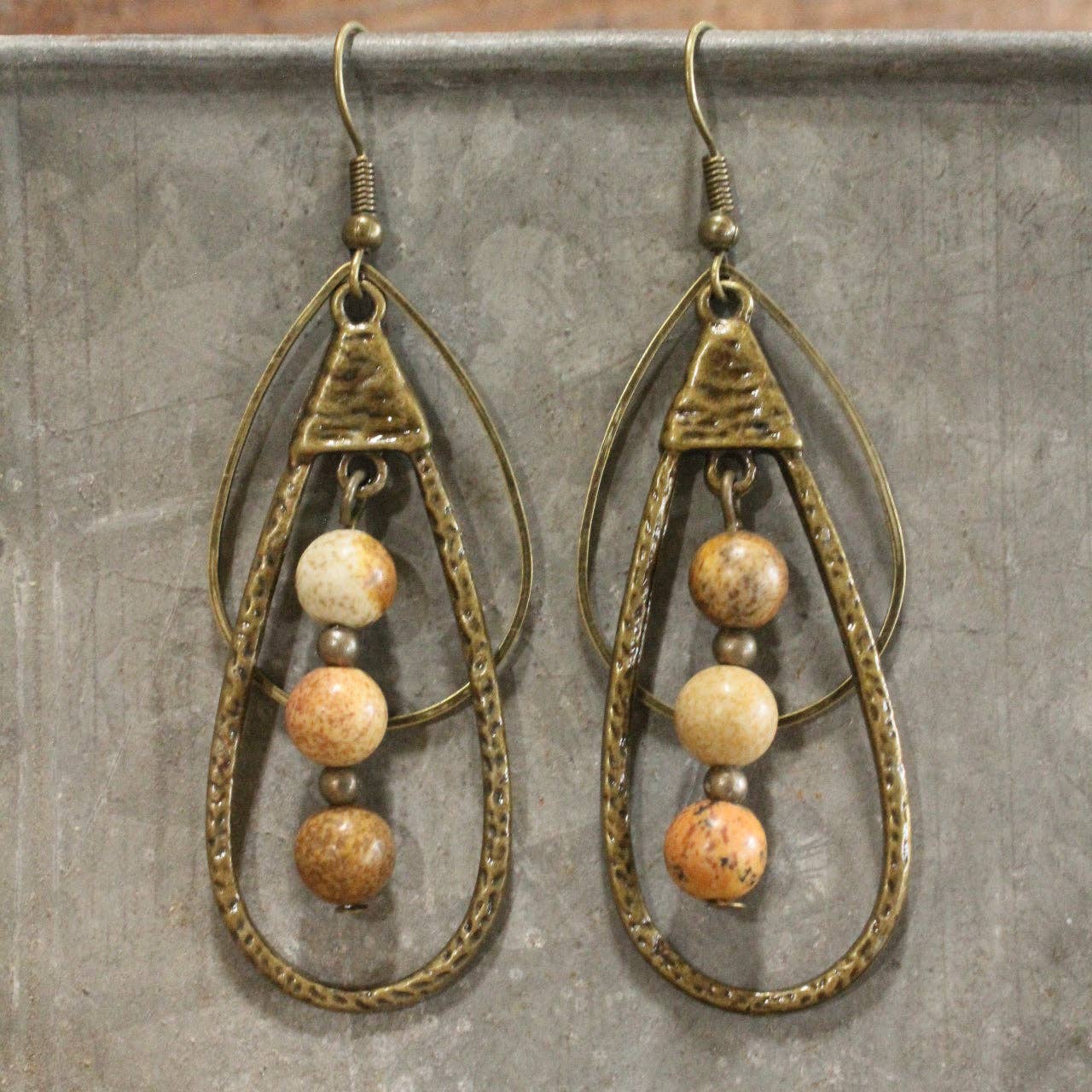 Bronze Teardrop All Natural Stone Dangle Earrings