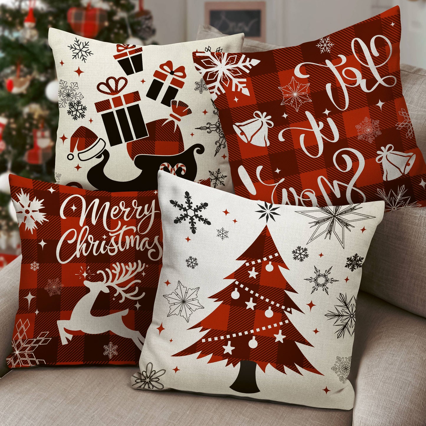 18" Christmas Plaid Pillow Covers