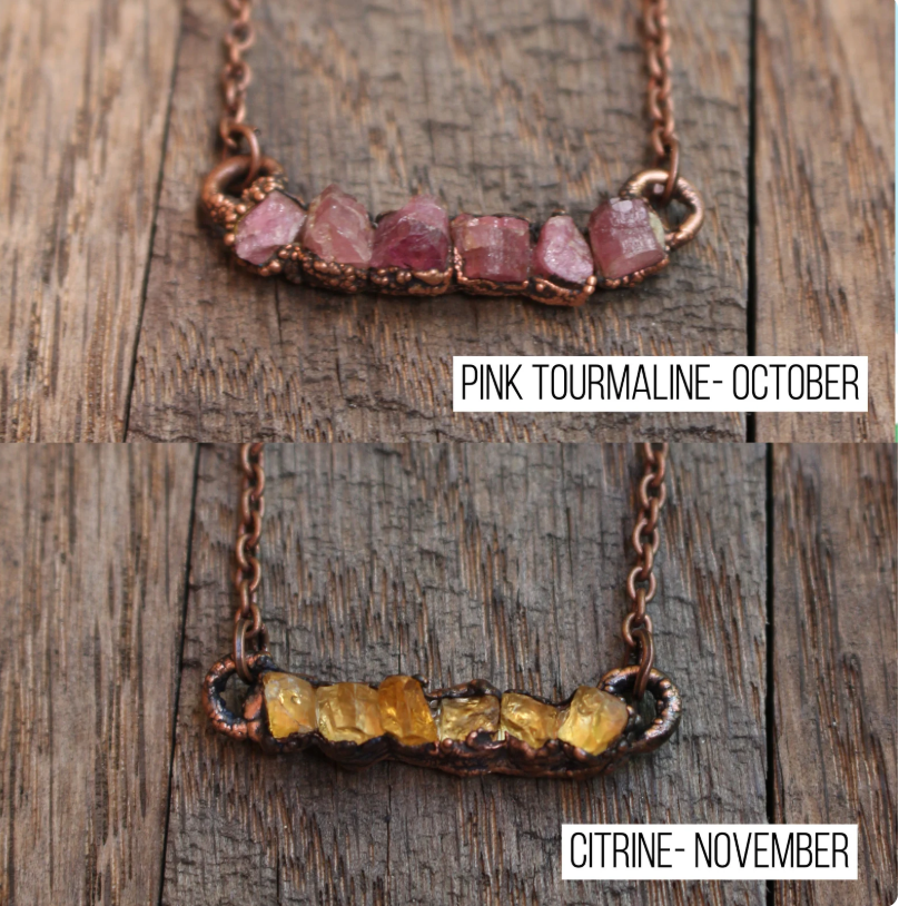 Raw Gemstone Birthstone Bar Necklace