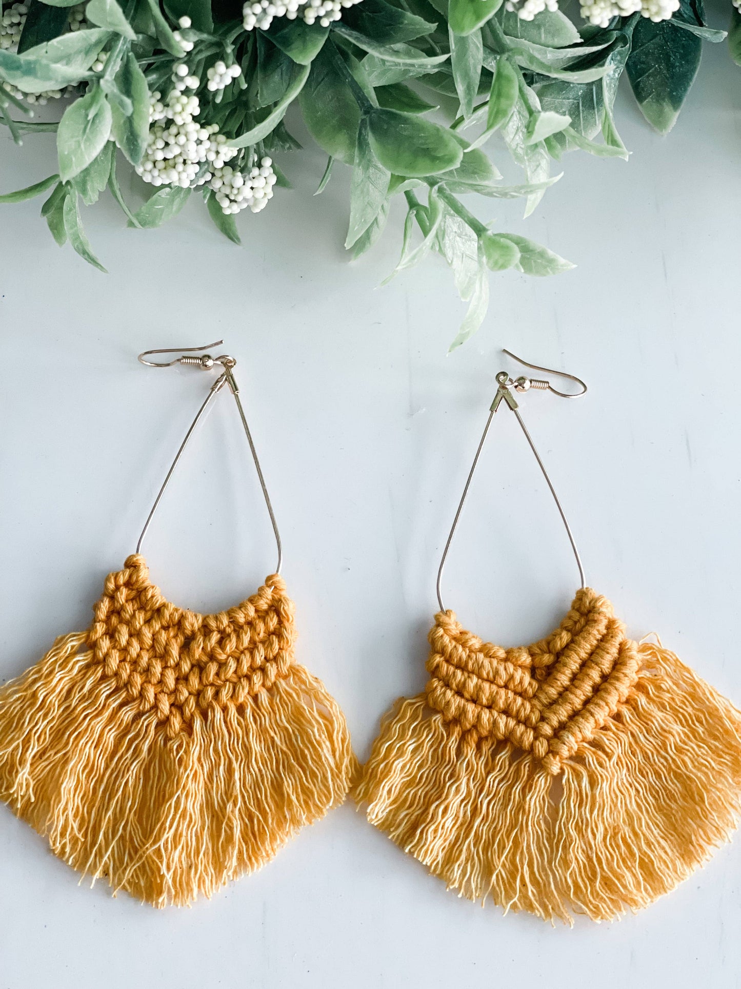 Mustard Boho Macrame Earrings