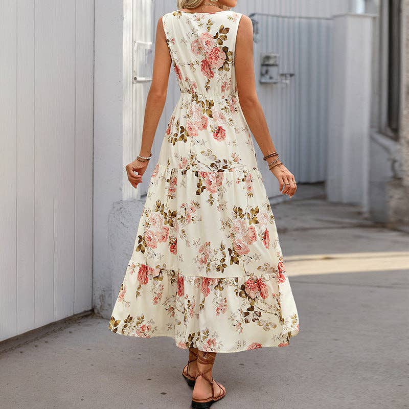 Sleeveless Floral V-Neck Maxi Dress