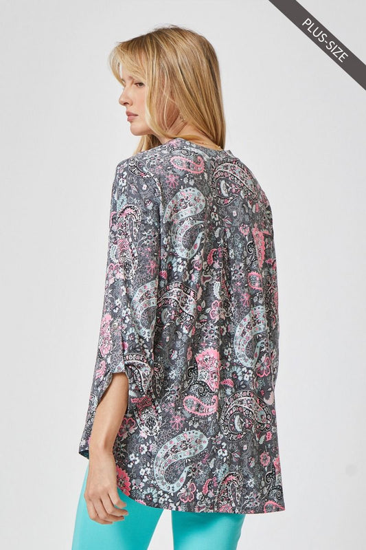 Lizzy Grey Paisley 3/4 Top