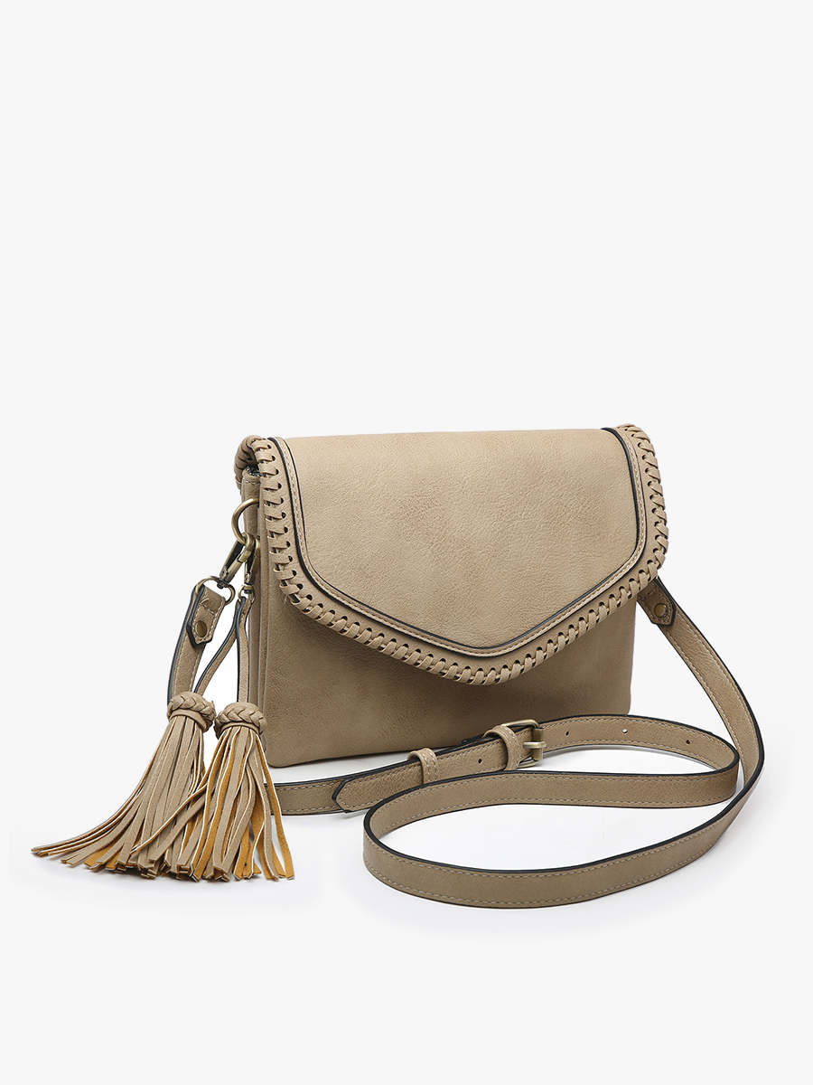 Sloane Flapover Crossbody w/ Whipstitch and Tassel