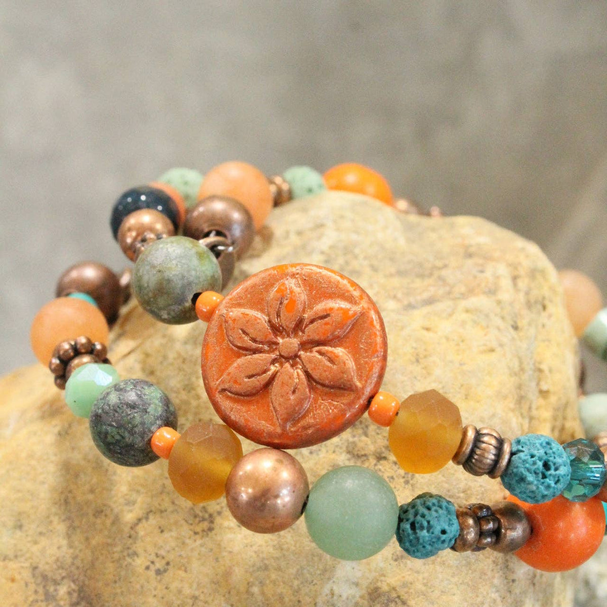 Turquoise Flower Coin Bead Wrap Bracelet