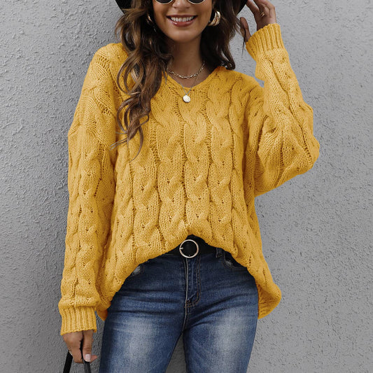 Twist Knit V-neck Hooded Sweater