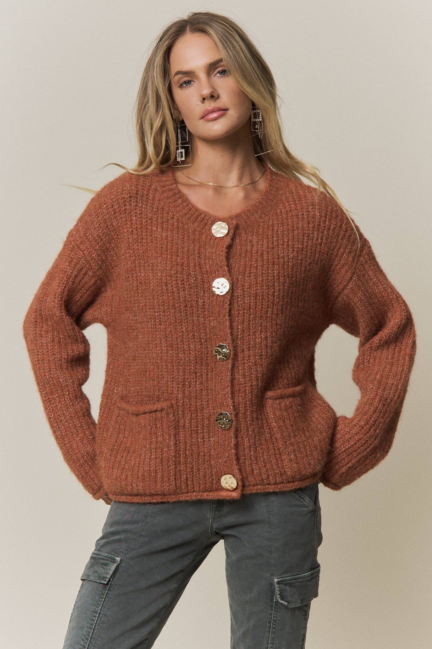 Textured Cardigan with Gold Buttons
