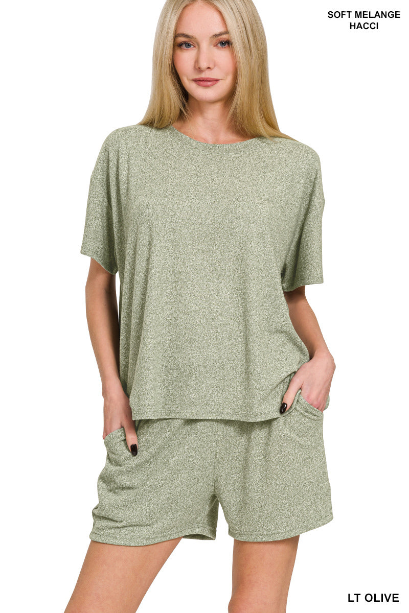 Heathered Knit Short Sleeve 2pc Lounge Set