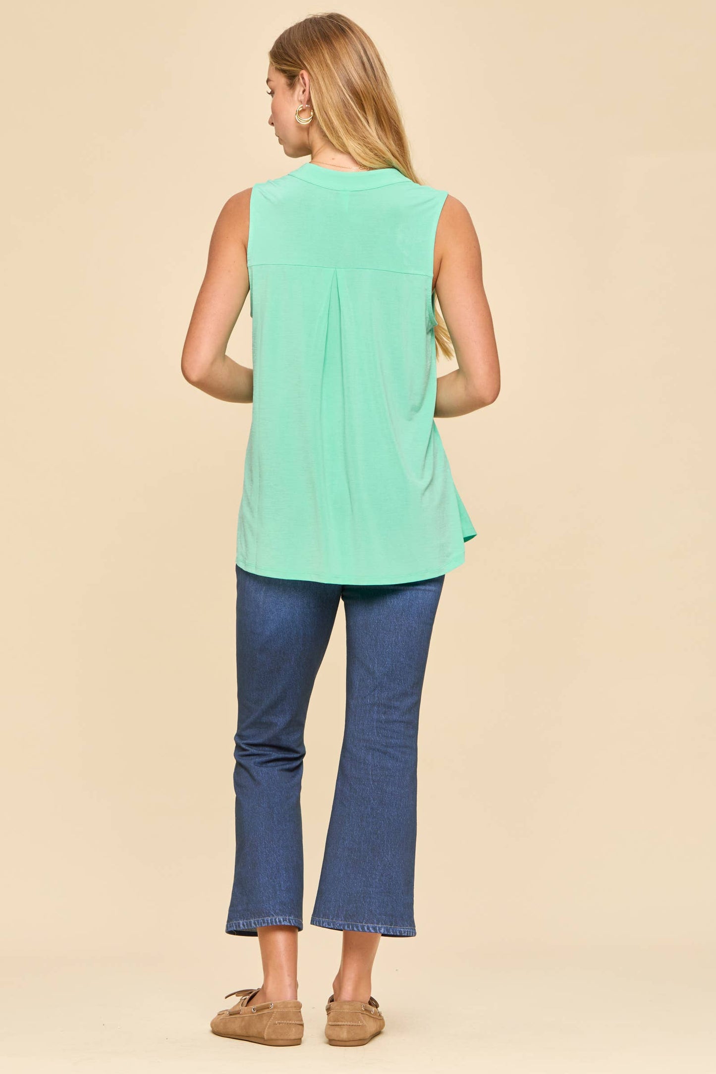 Solid Lizzy Mandarin Collar Sleeveless Top