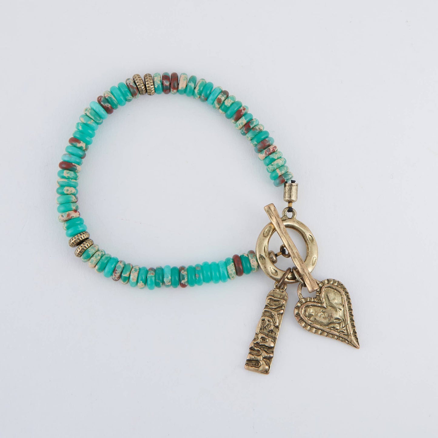 Wyatt Genuine Turquoise Heart Charm Toggle Bracelet