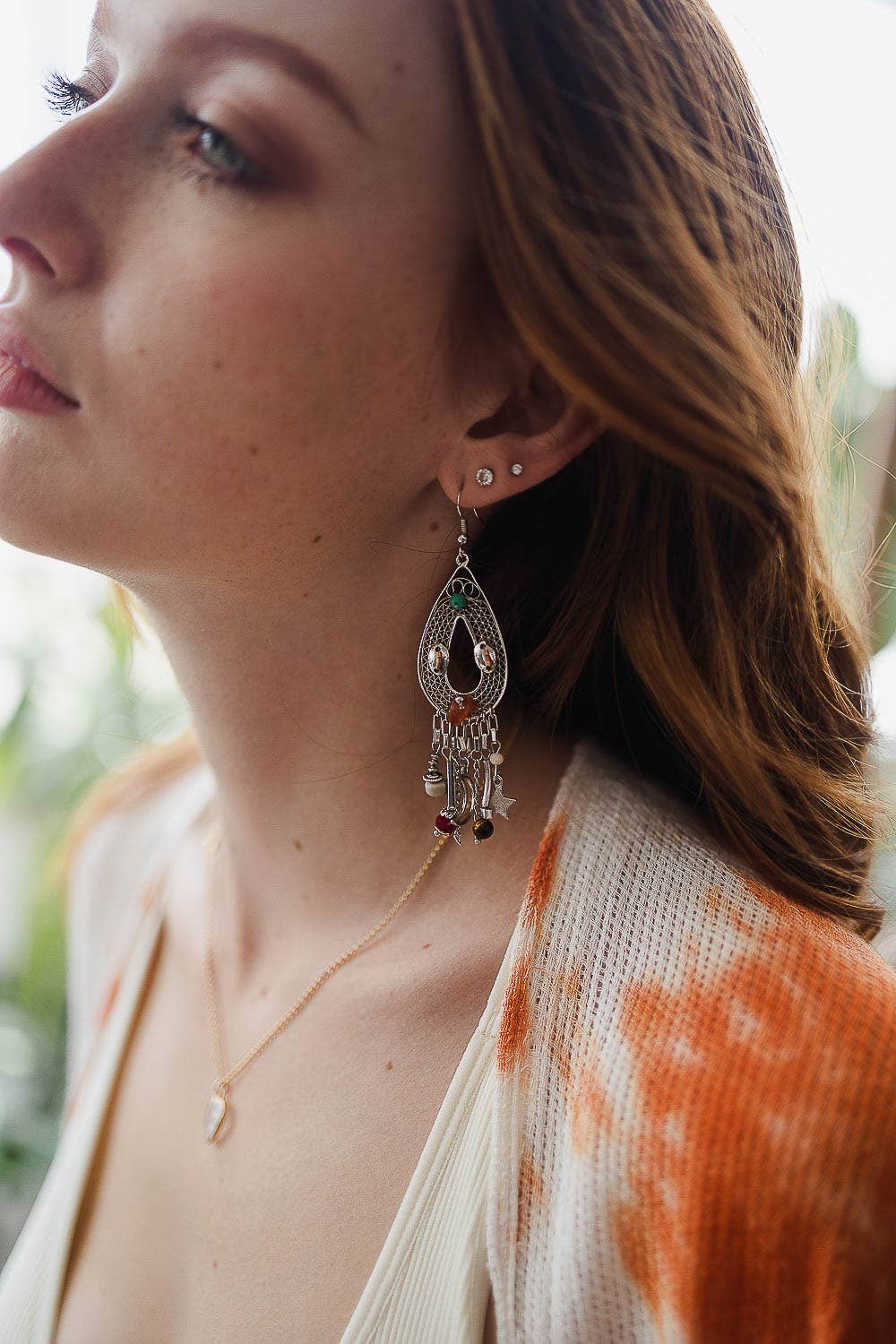 Carnelian Stones and Beaded Teardrop Earrings