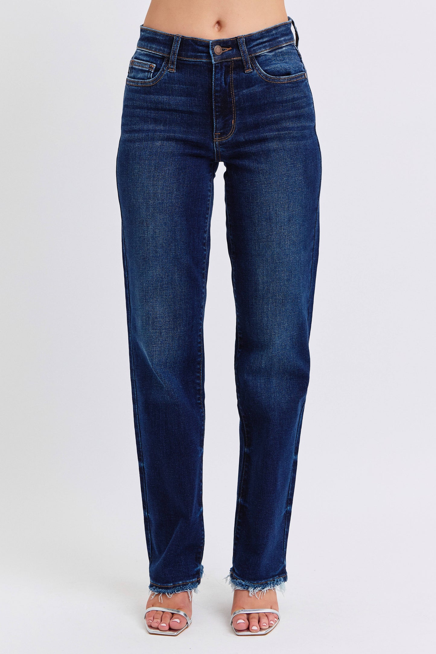 Mid Rise Straight Leg with Frayed Hem by Judy Blue