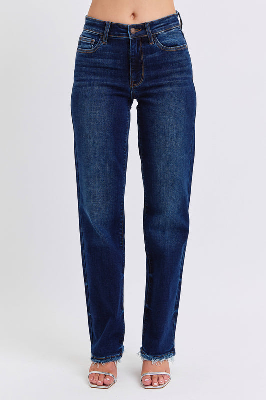 Mid Rise Straight Leg with Frayed Hem by Judy Blue