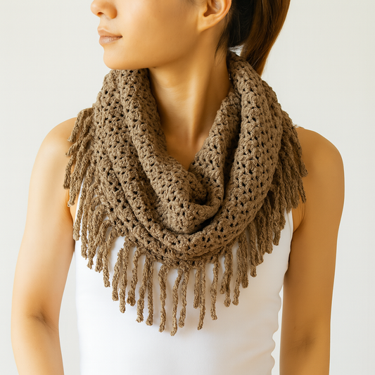 Taupe Tube-Style Scarf with Fringe