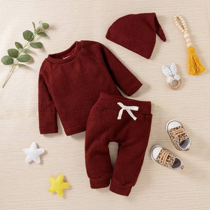 Infant 3pc Solid Ribbed Long-sleeve and Trouser Set