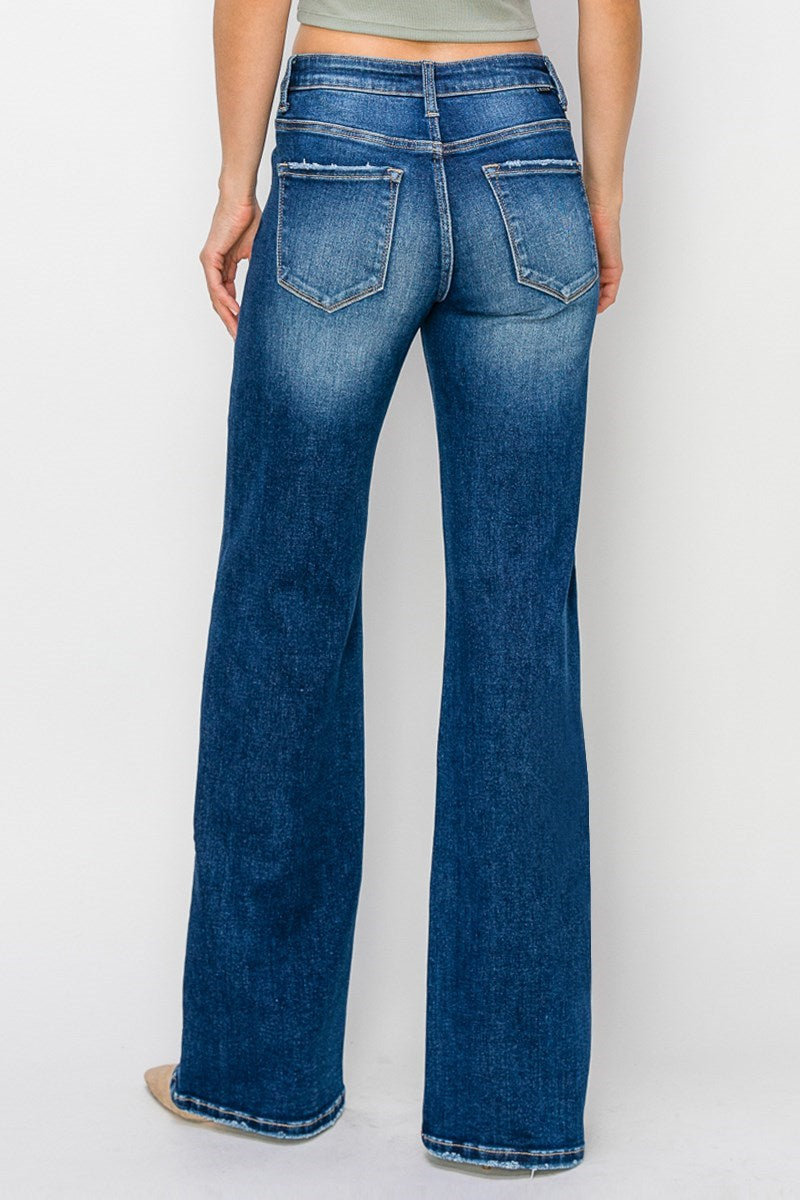 Mid Rise Straight Leg Jeans w/ Side Star Details by Risen