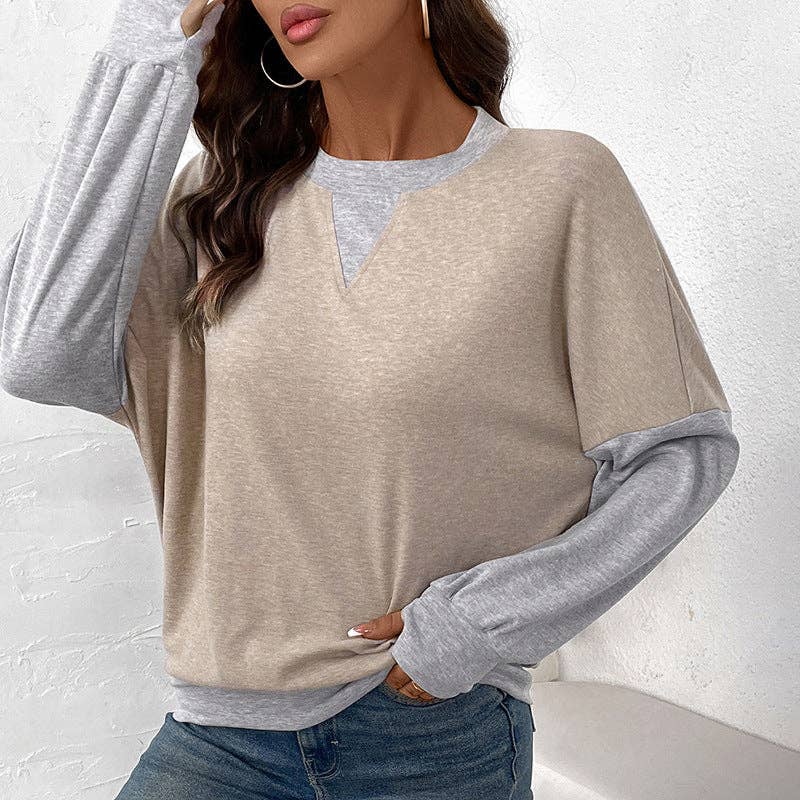 Crew Neck Color Block Long Sleeve Top