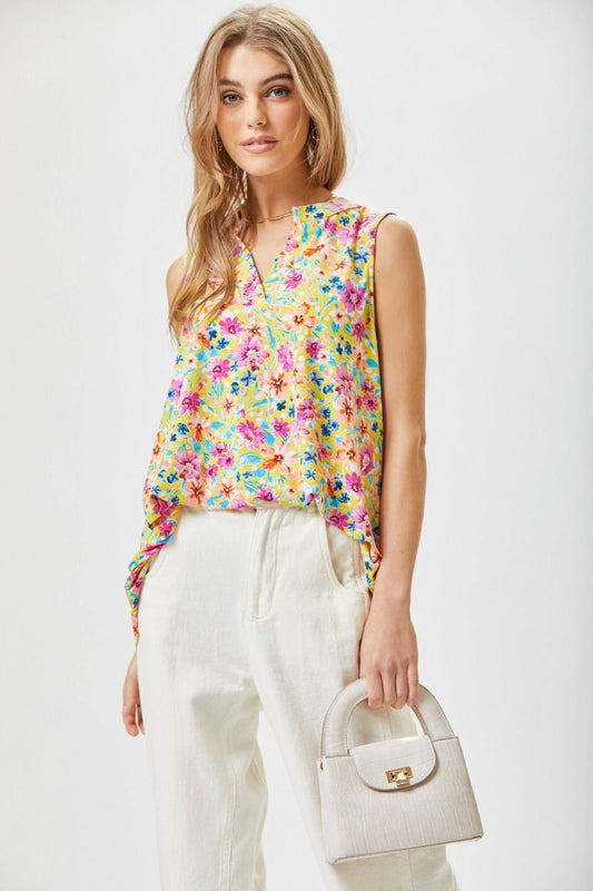 Relaxed Yellow Floral Sleeveless Top