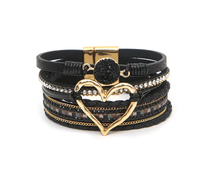 Bohemian Heart Rhinestone Magnetic Buckle Bracelet