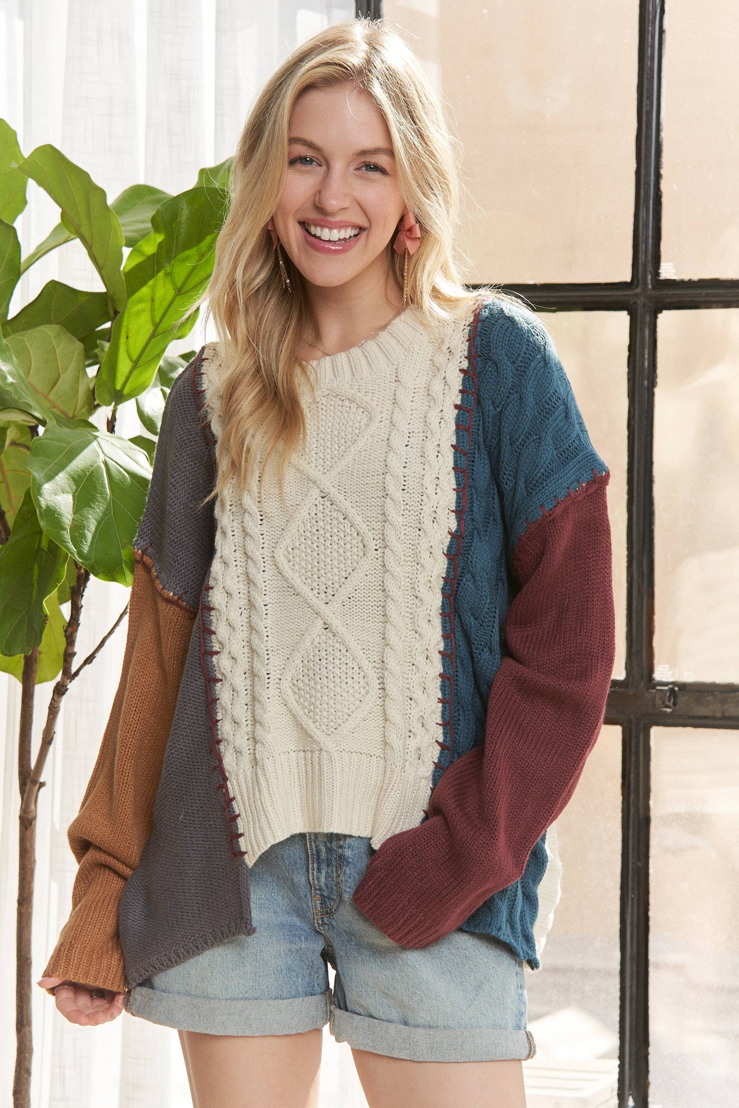 Colorblock Knit Hi Low Sweater