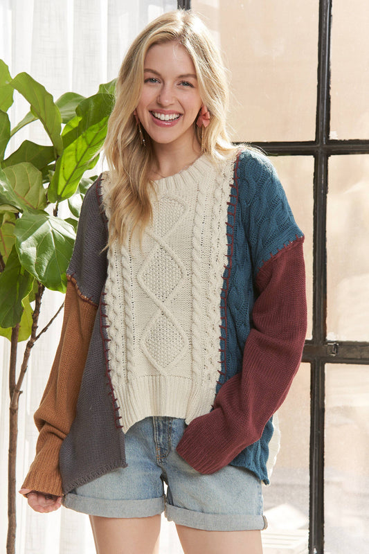 Colorblock Knit Hi Low Sweater