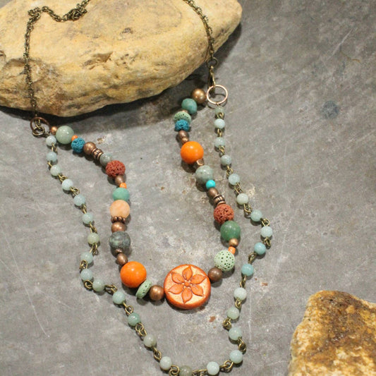 Layered In Beads Coin Necklace