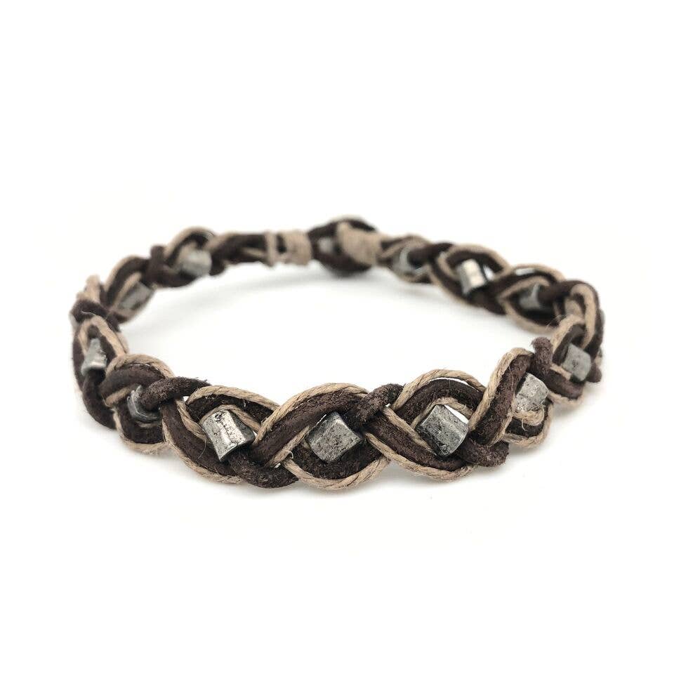 Aadi Beads Braided Into Leather and Jute Men's Bracelet