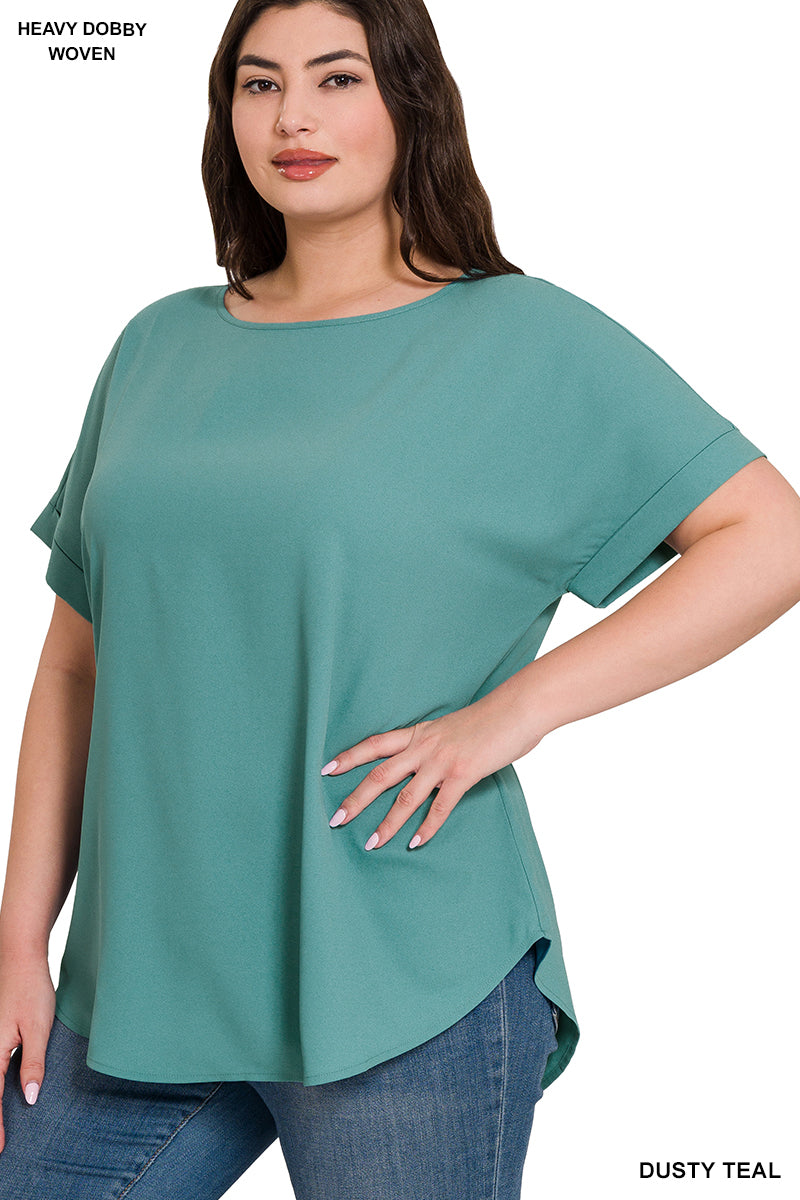 Rolled Sleeve Boat Neck Top