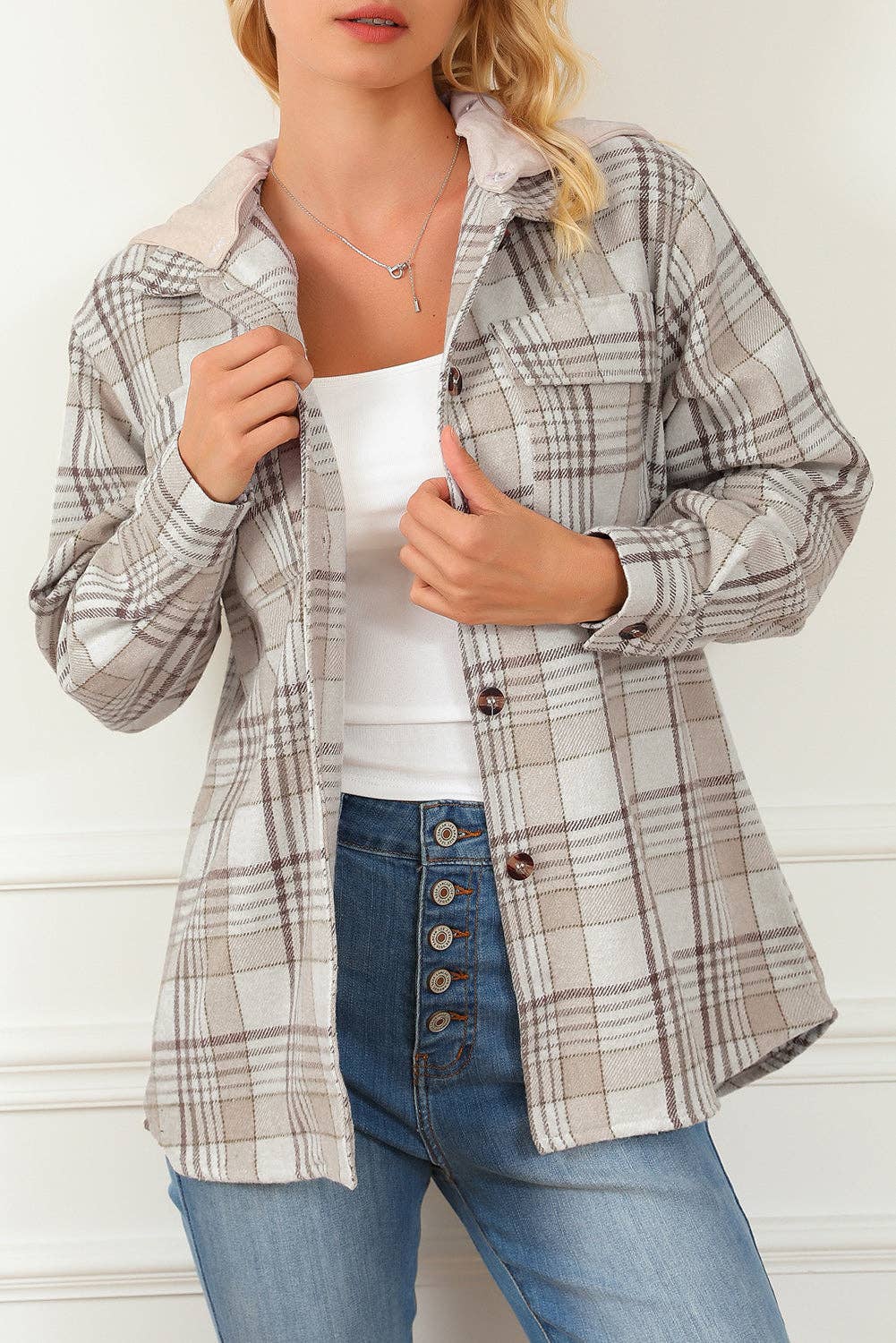 Oversized Plaid Shacket with Removable Hood
