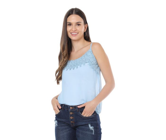 Blue Cami Tank Lace Detail