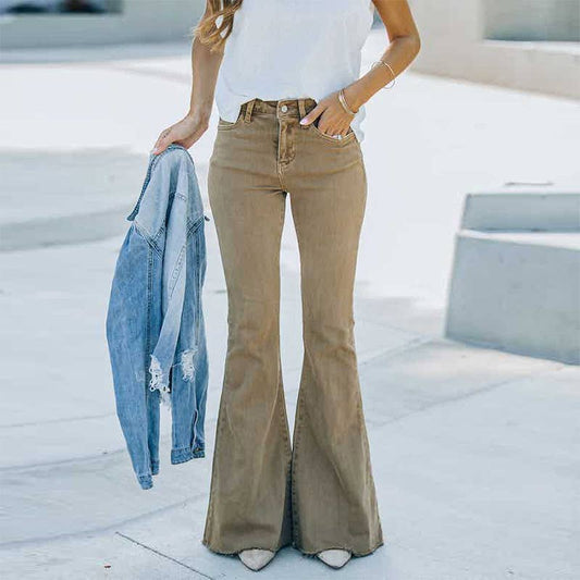 High Waisted Drag Flare Denim Trousers